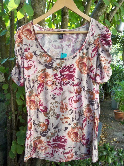 T-shirt brodé Punke à fleurs - Taille : M